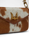 The LW On The Go Mini Chain Bag- In Brown & White Cowhide And Calfskin