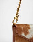 The LW On The Go Mini Chain Bag- In Brown & White Cowhide And Calfskin