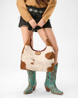 LW Large Purse - In Brown & White Cowhide & Calfskin