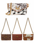 The LW On The Go Mini Chain Bag- In Brown & White Cowhide And Calfskin