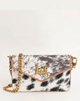 The LW On The Go Mini Chain Bag- In Brown & White Cowhide And Calfskin