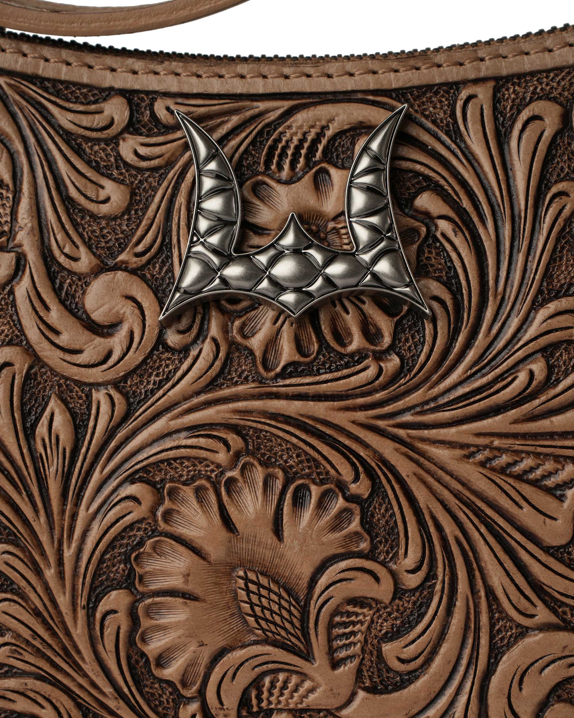 Handtooled Dannia Large Purse - Saddle Brown