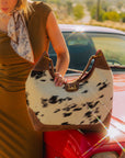 LW Large Purse - Black & White Cowhide with Oiled Brown Leather