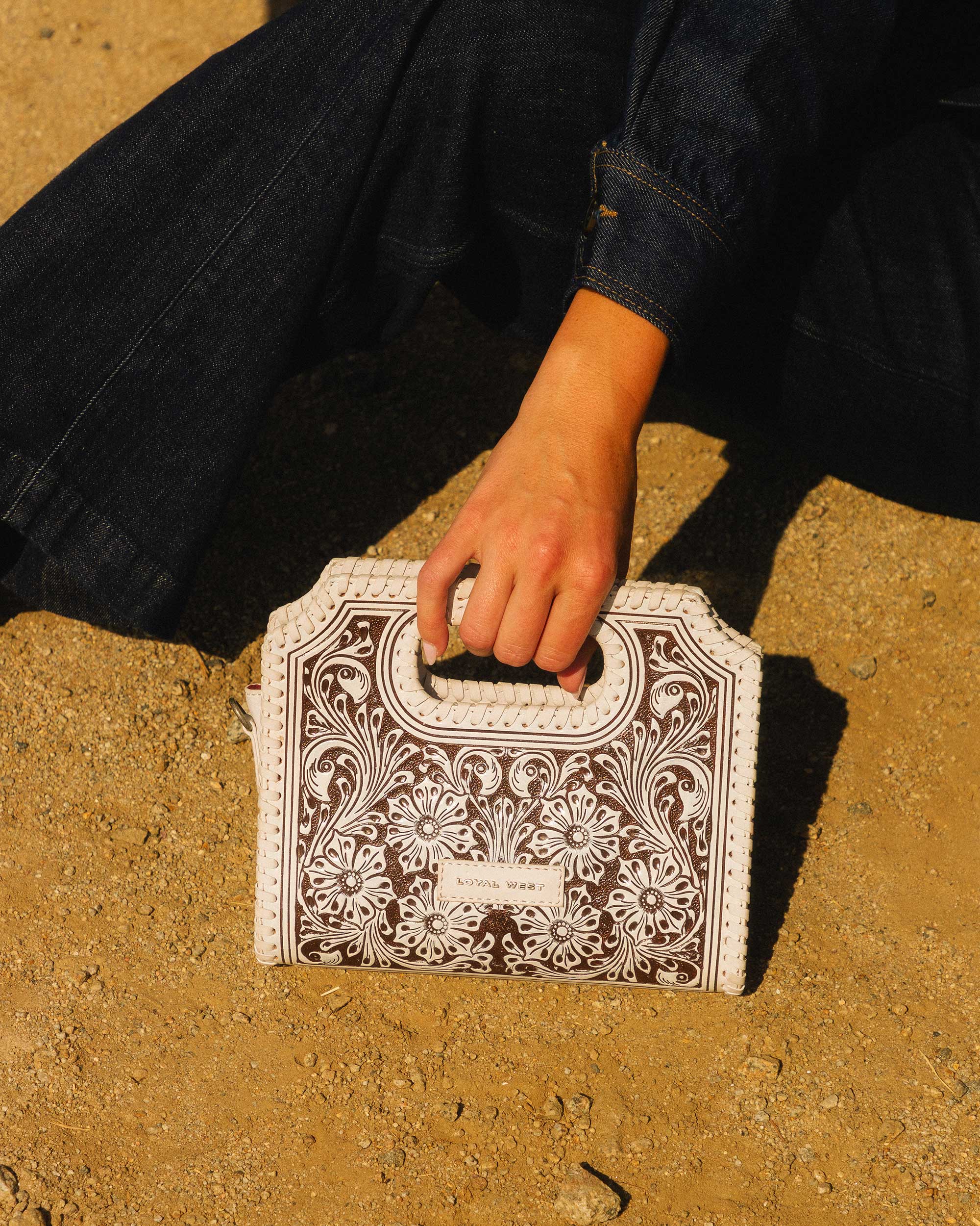 Handtooled Alma Medium Handbag - Ivory Dust
