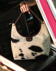 LW Large Purse - Black & White Cowhide With Oiled Ruby Leather