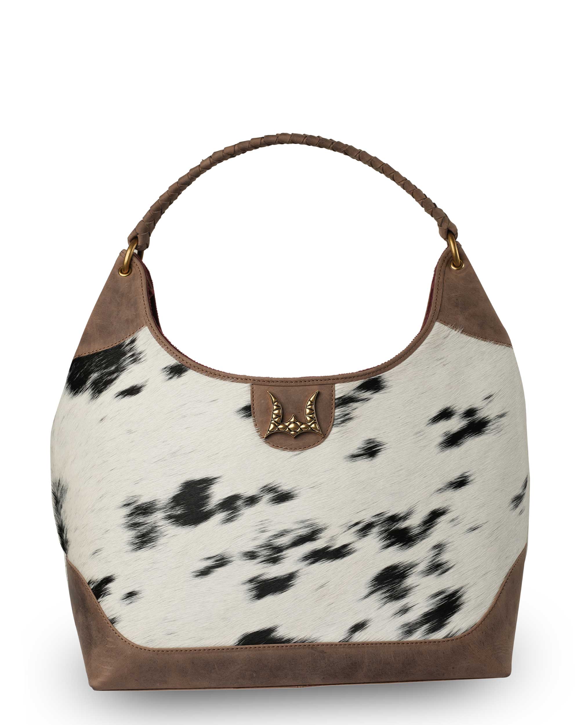 LW Large Purse - Black &amp; White Cowhide with Oiled Brown Leather