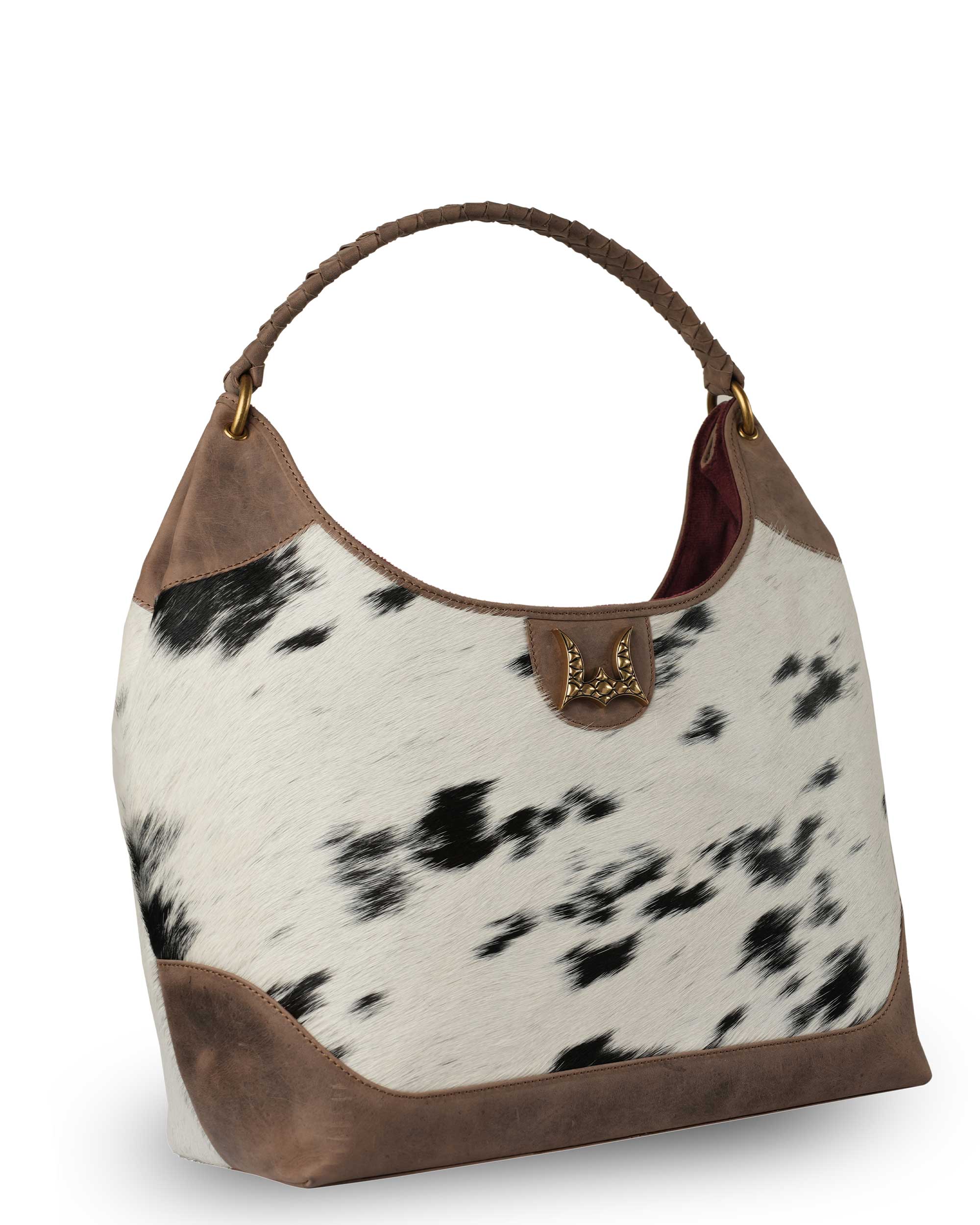 LW Large Purse - Black &amp; White Cowhide with Oiled Brown Leather