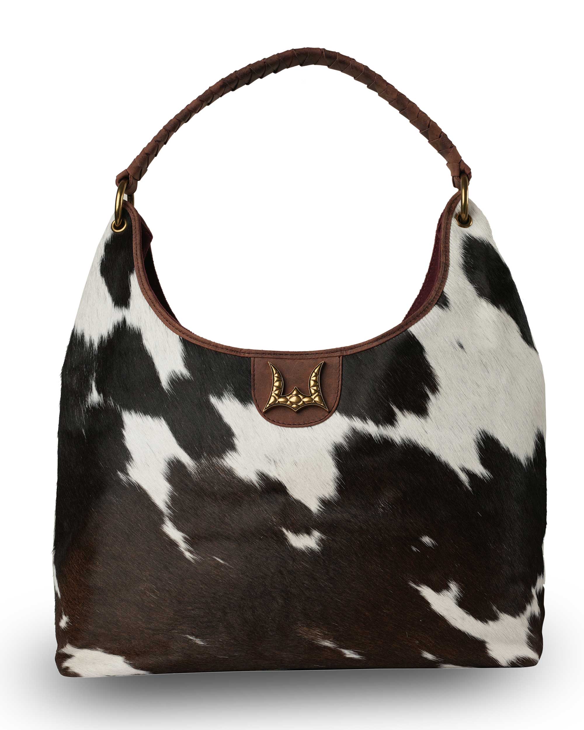 LW Large Purse - Black &amp; White Cowhide With Oiled Ruby Leather