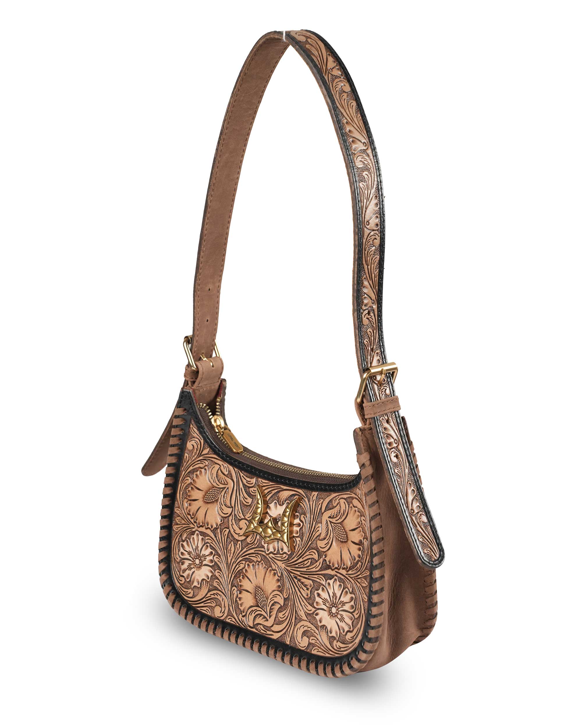Handtooled Dannia Medium Purse - Distressed Brown