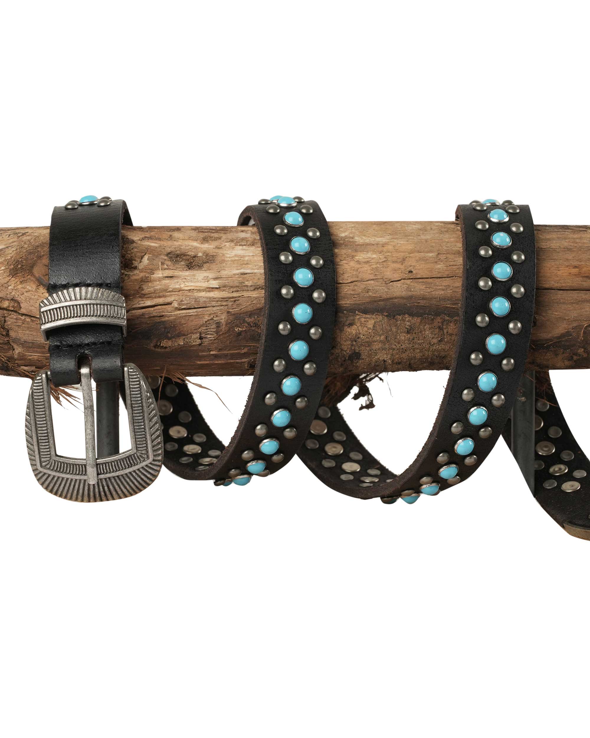 Midnight Ranger Western Leather Belt - Calfskin with Turquoise Stones