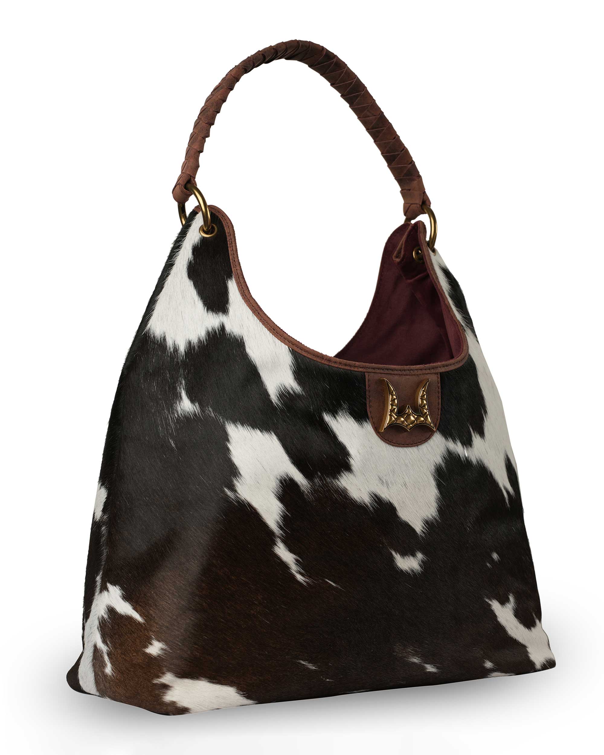 LW Large Purse - Black &amp; White Cowhide With Oiled Ruby Leather