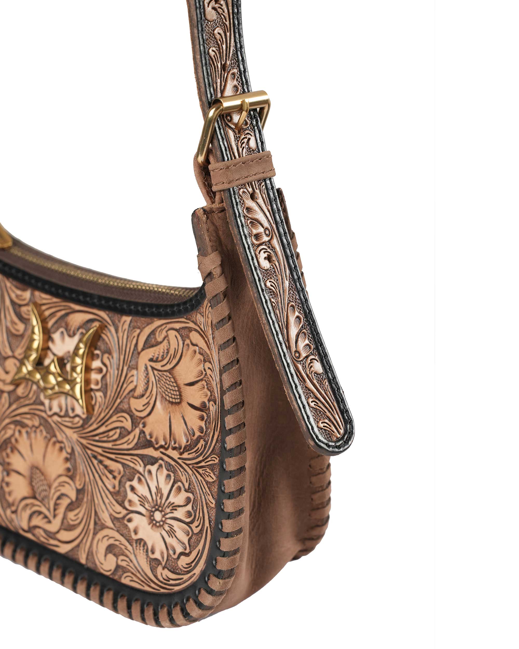 Handtooled Dannia Medium Purse - Distressed Brown