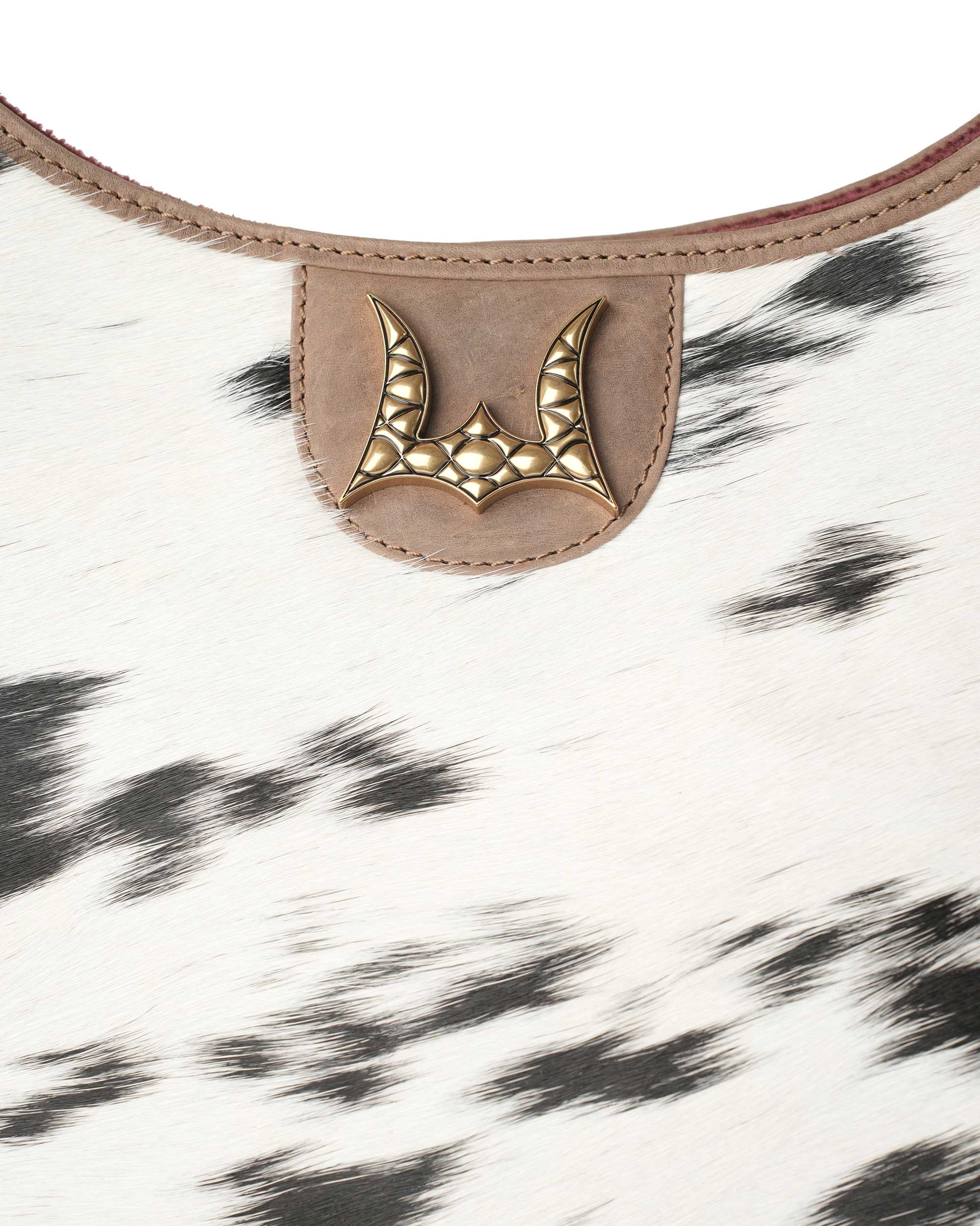 LW Large Purse - Black &amp; White Cowhide with Oiled Brown Leather