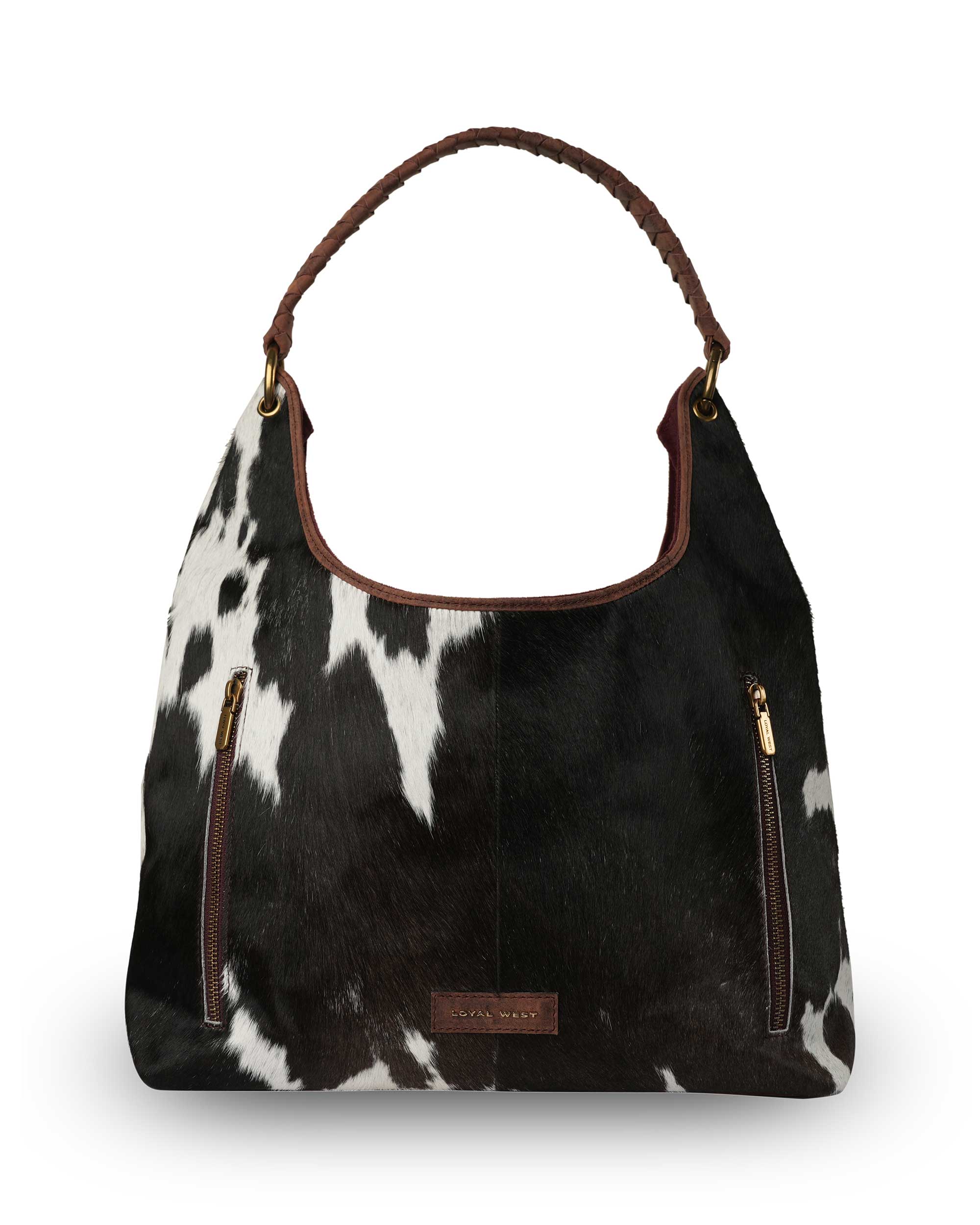 LW Large Purse - Black &amp; White Cowhide With Oiled Ruby Leather