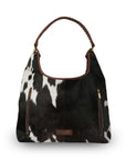 LW Large Purse - Black & White Cowhide With Oiled Ruby Leather