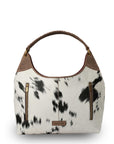 LW Large Purse - Black & White Cowhide with Oiled Brown Leather