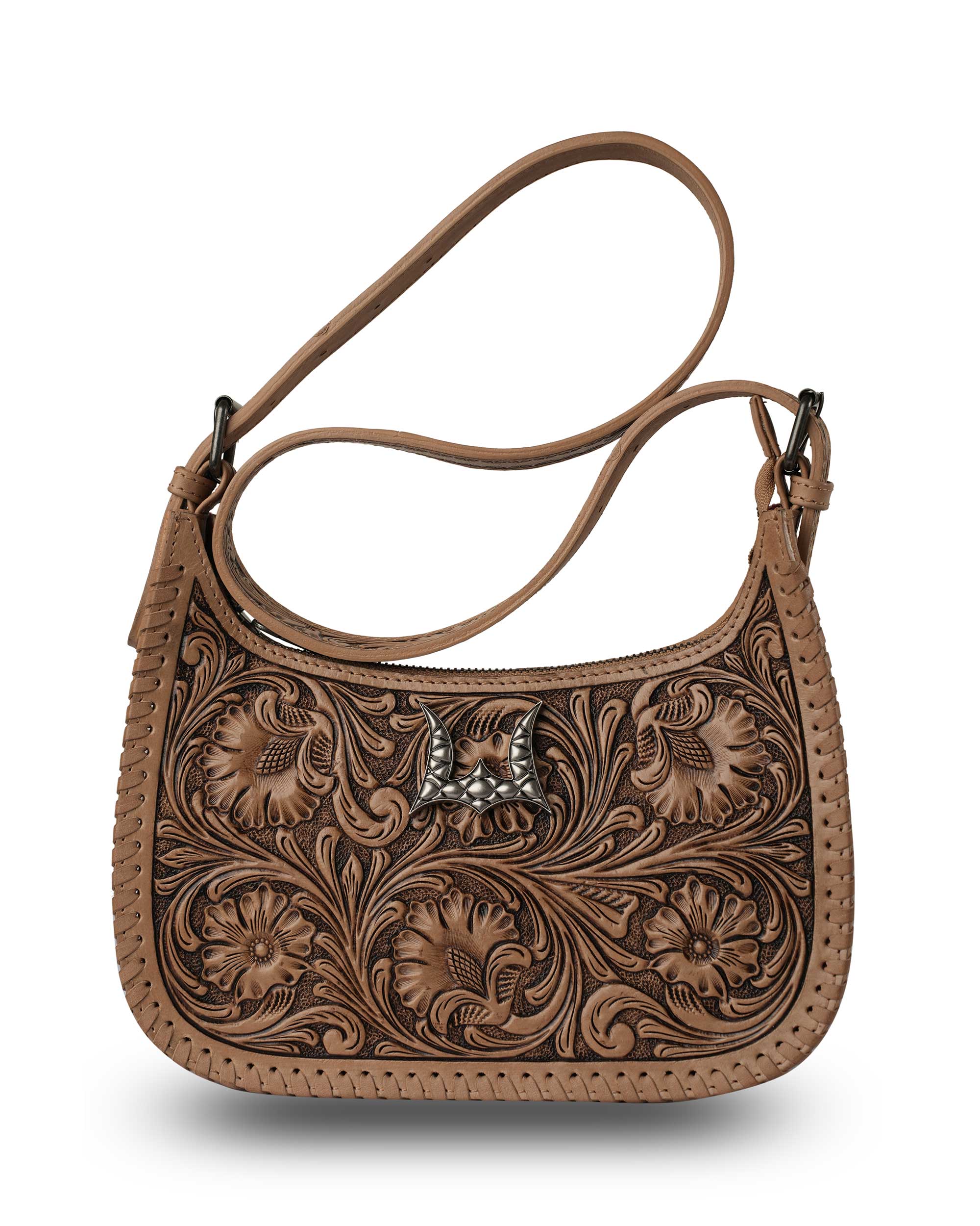 Handtooled Dannia Large Purse - Saddle Brown