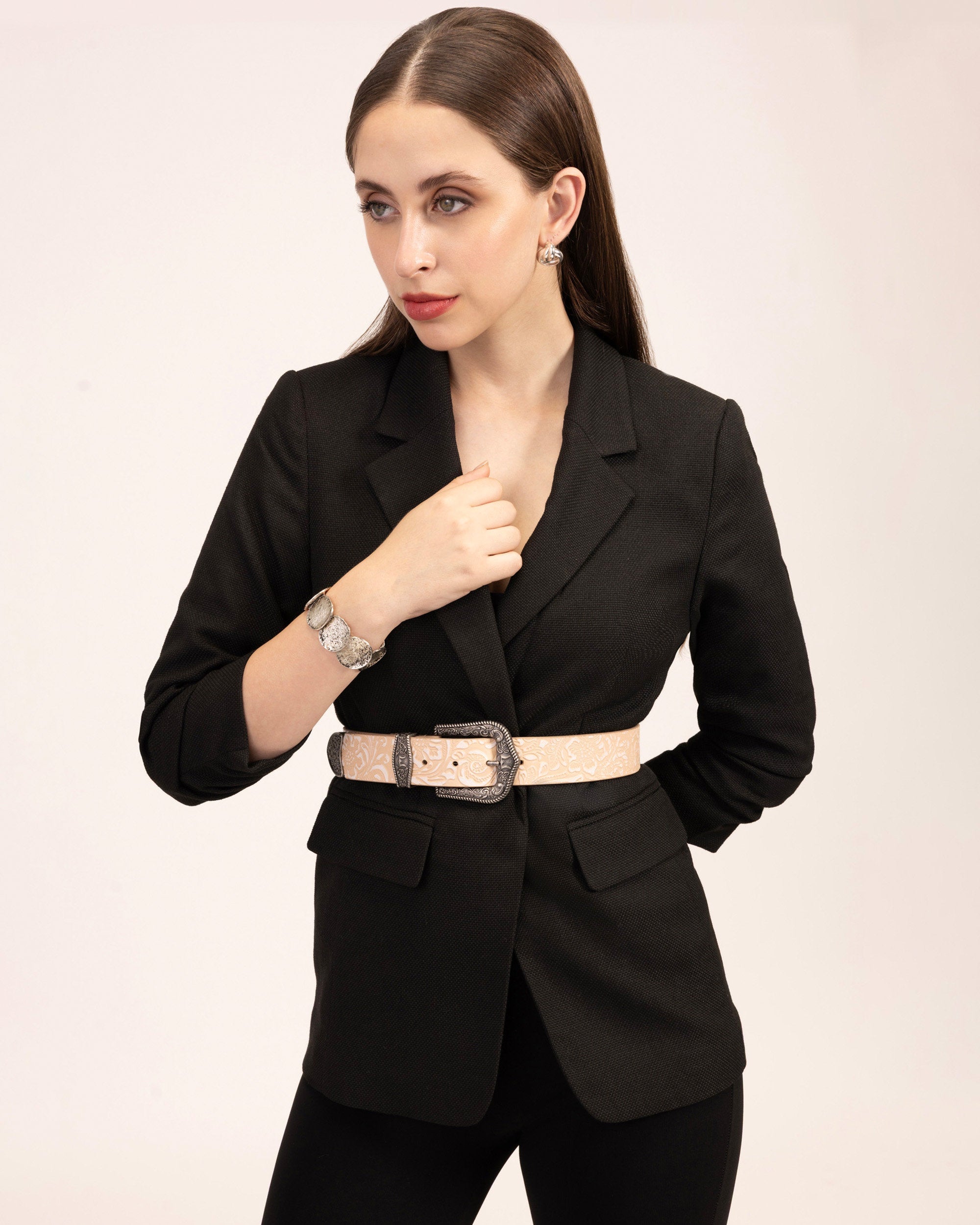 Sophia Belt - Beige Floral Leather