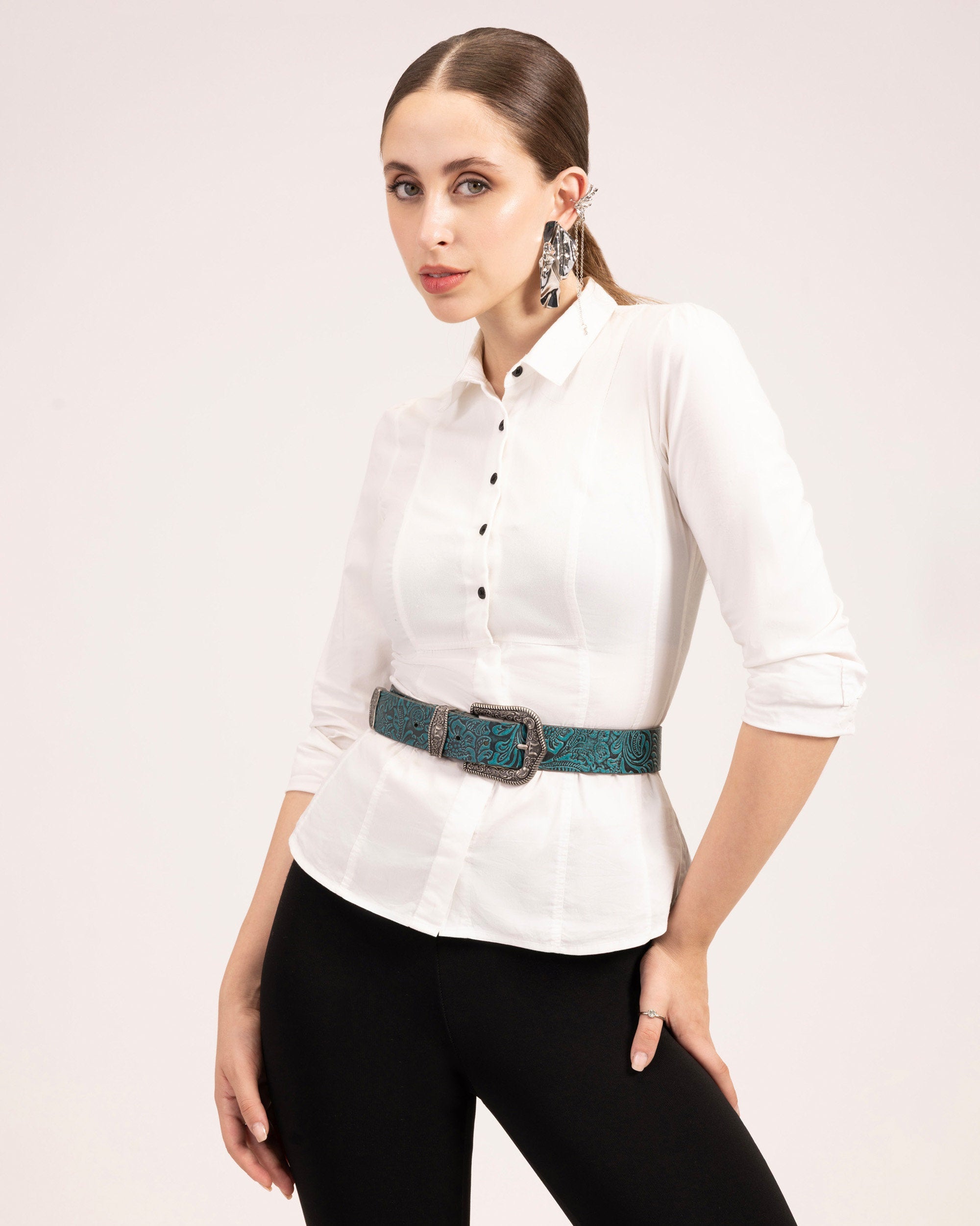 Sophia Belt- Turquoise Floral Leather