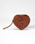 Cupid Coin Pouch In Hand Finished Embossed Leather - Brown