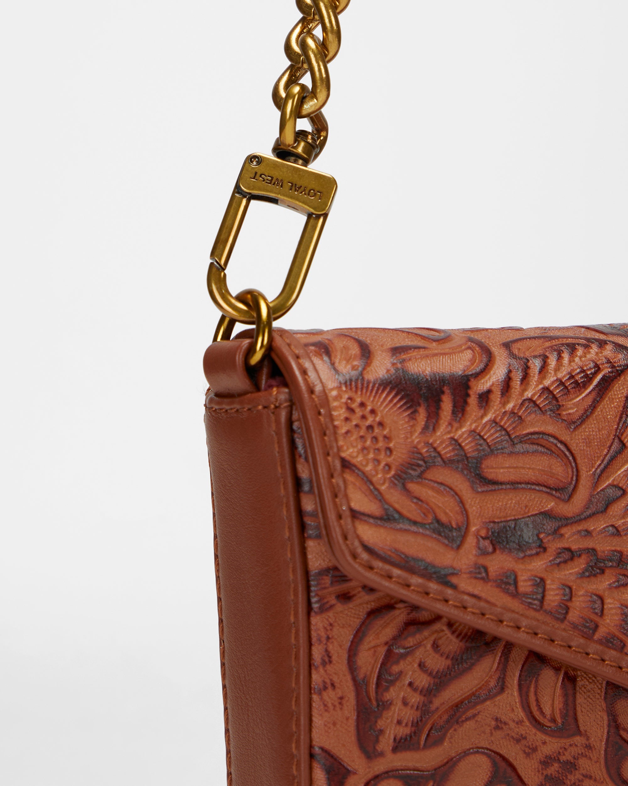 LW On The Go Mini Chain Bag In Hand Finished Embossed Leather - Brown
