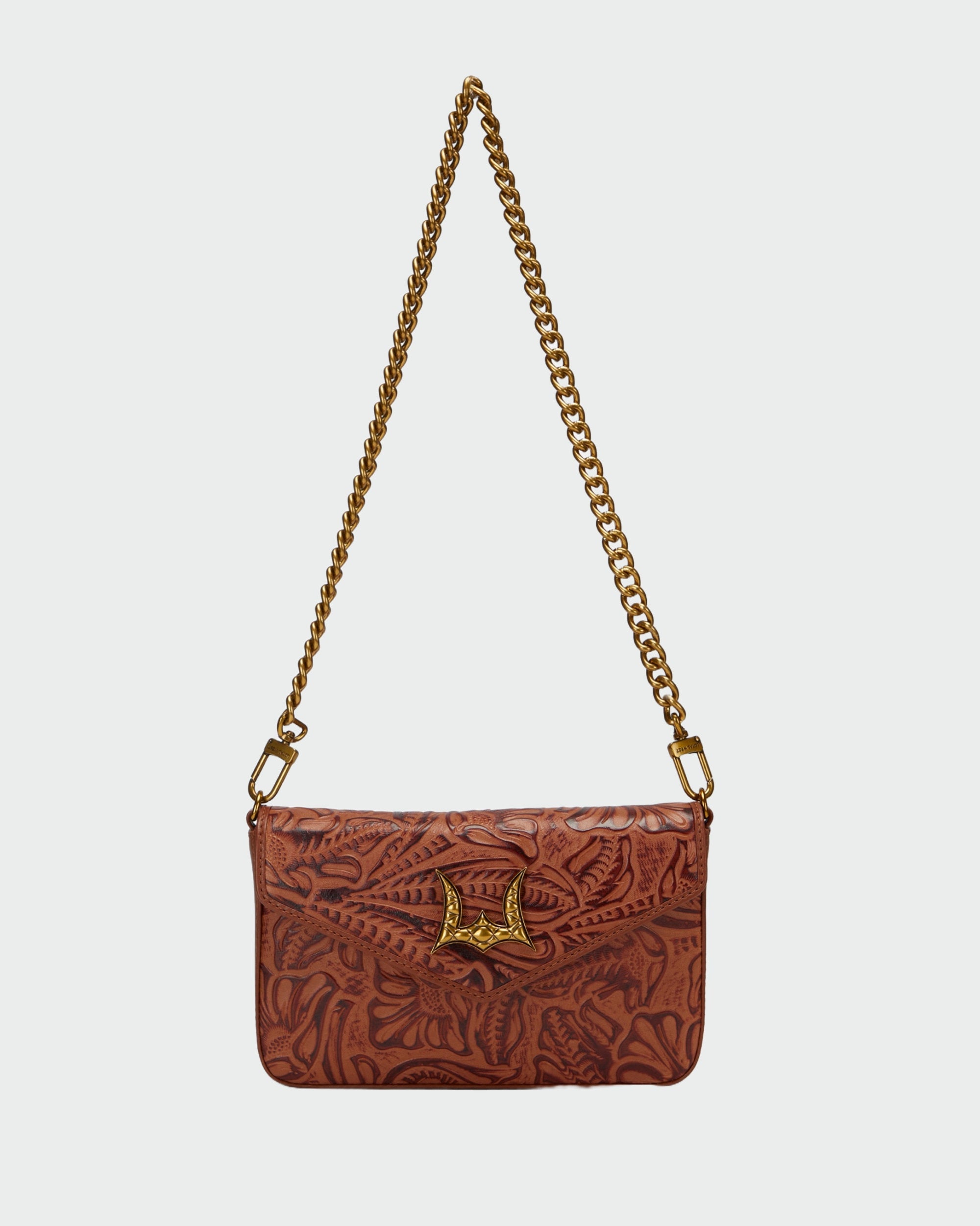 LW On The Go Mini Chain Bag In Hand Finished Embossed Leather - Brown
