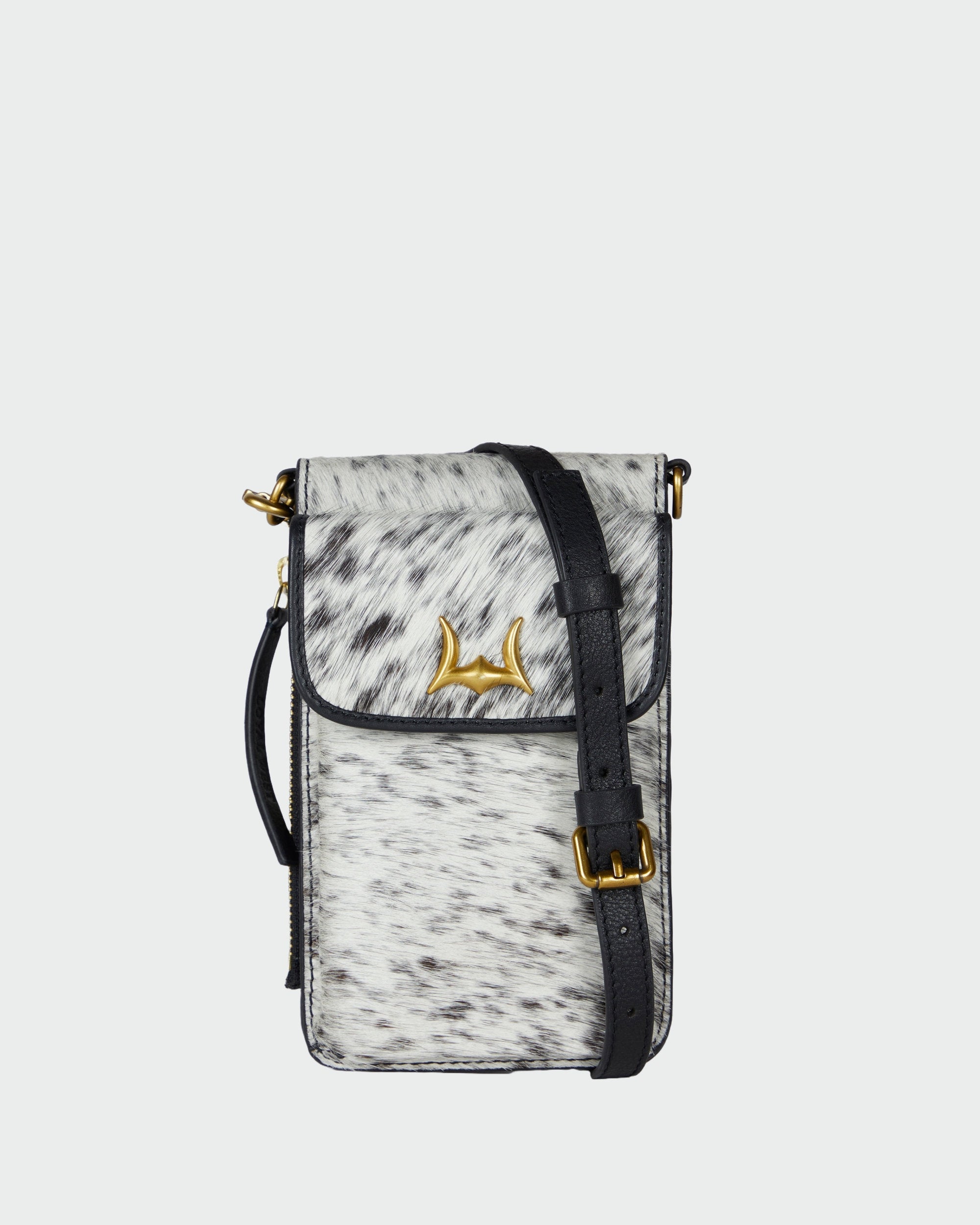 Shell Phone Bag In Calf Leather -Black