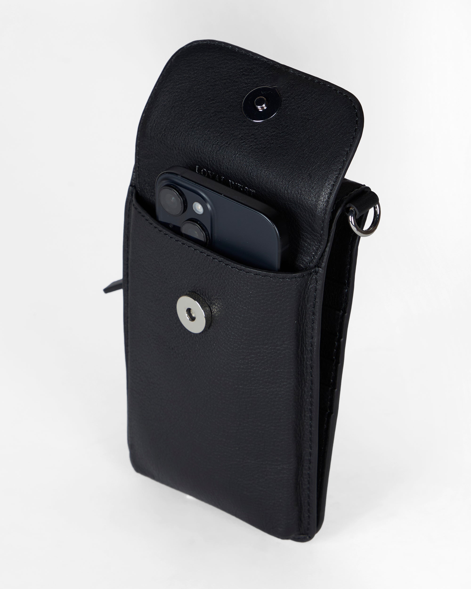 Shell Phone Bag In Calf Leather -Black