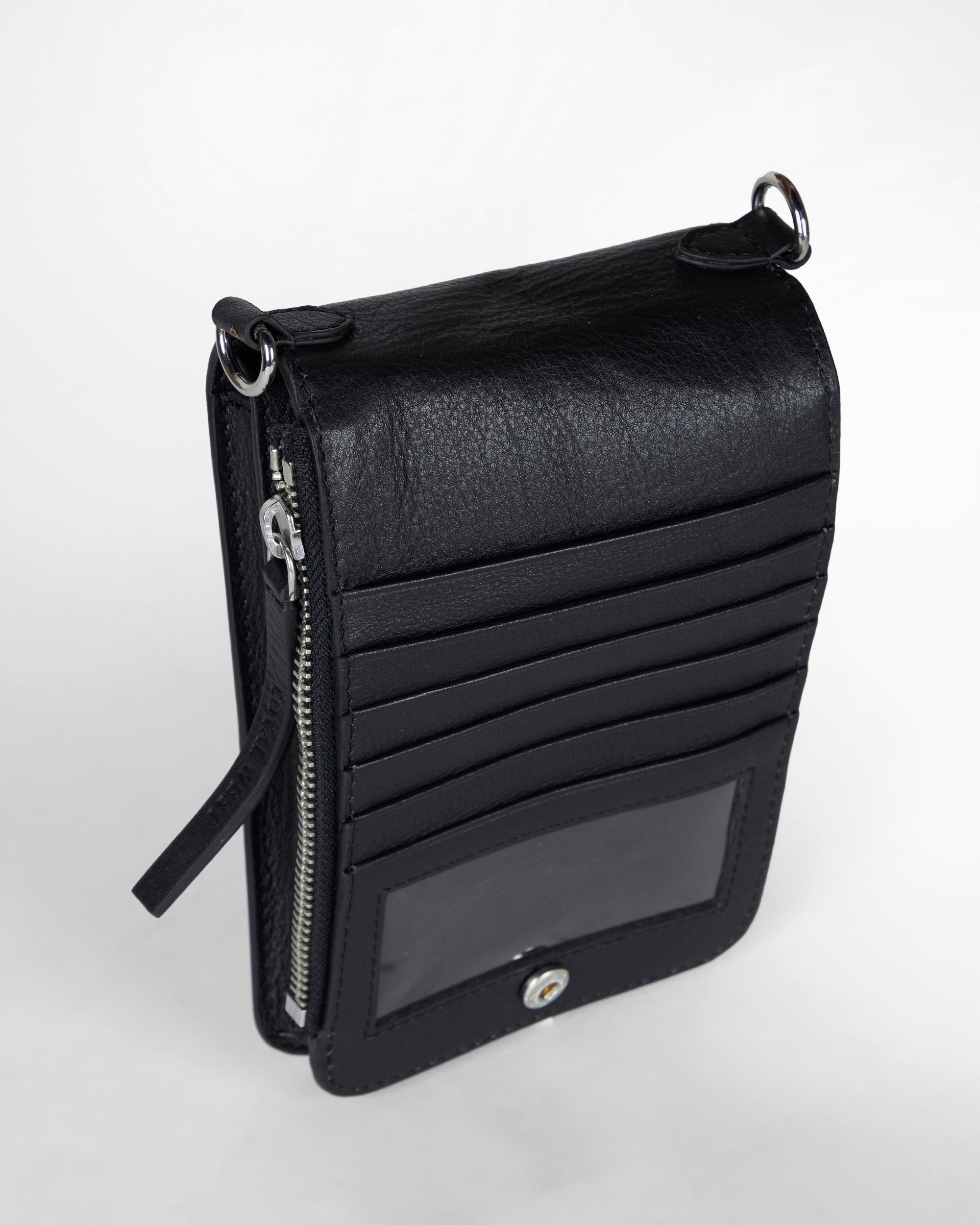 Shell Phone Bag In Calf Leather -Black