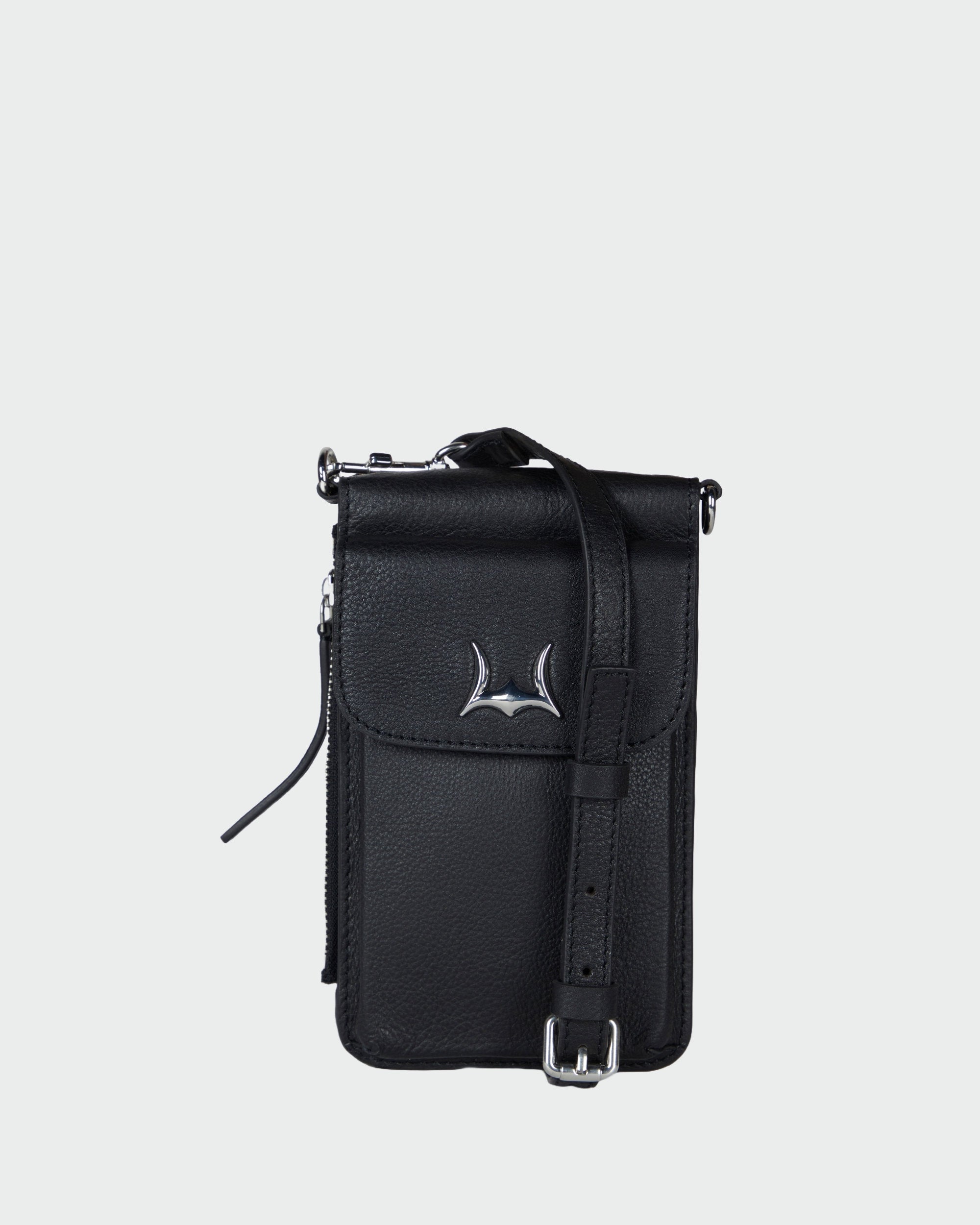 Shell Phone Bag In Calf Leather -Black