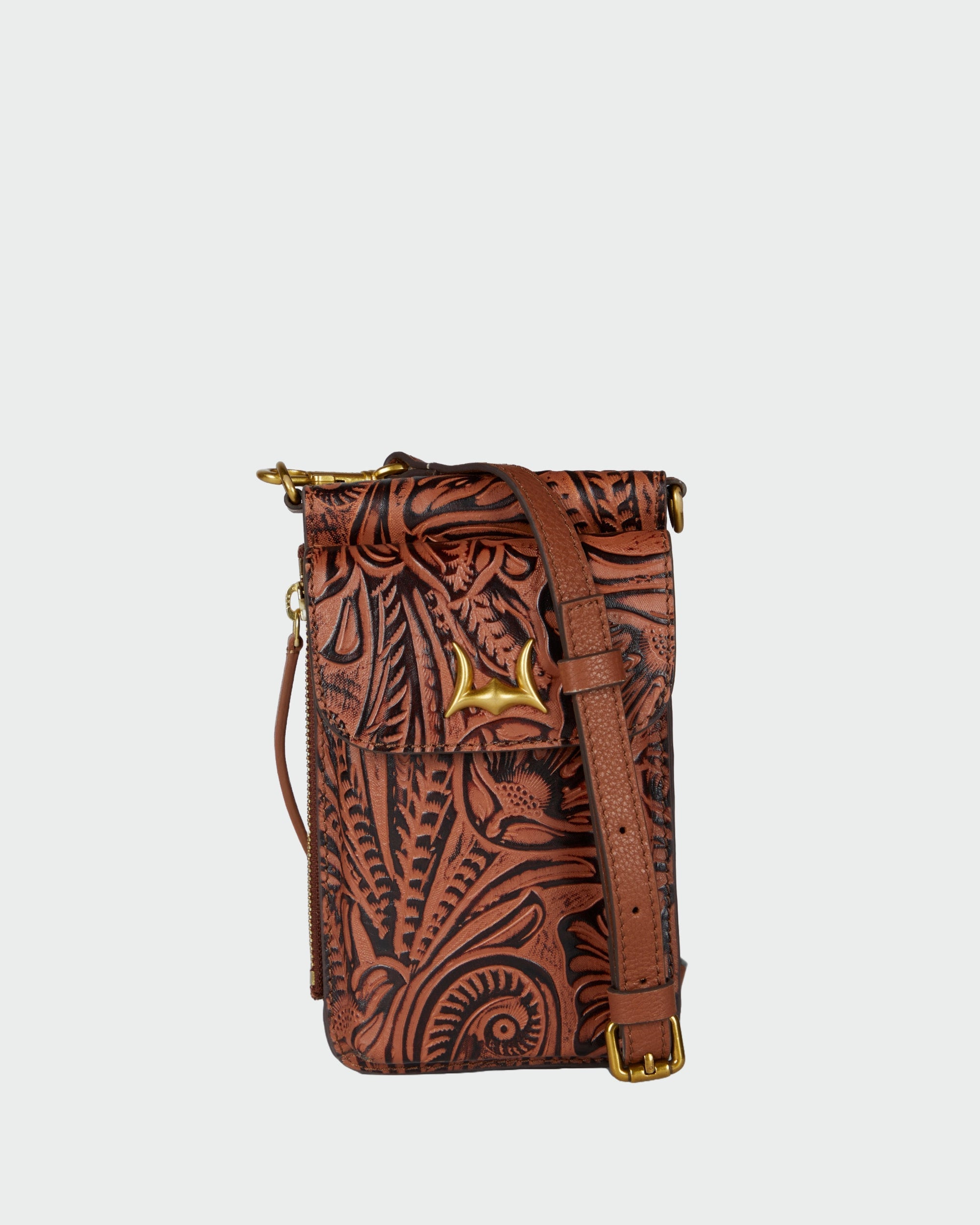 Shell Phone Bag In Calf Leather -Black