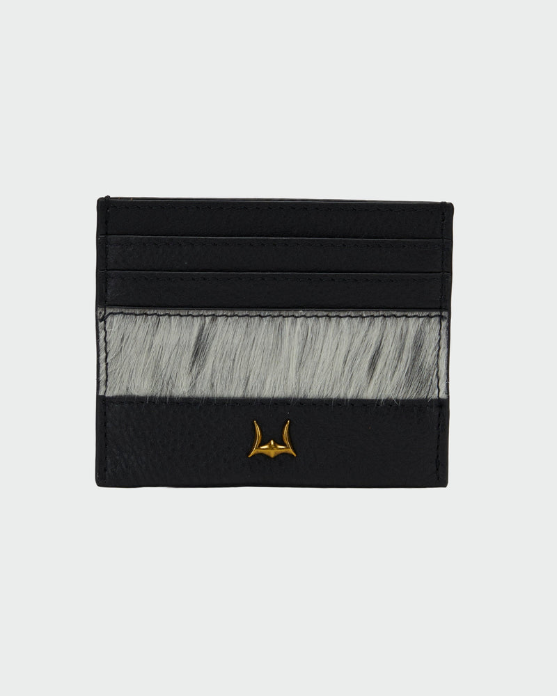 Shell Card Holder In Black & White Cowhide