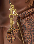 Heart Shape Keychain In Hand Finished Embossed Leather -  Brown