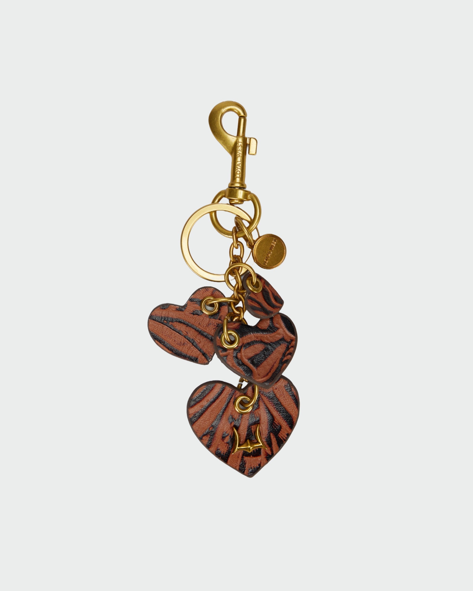 Heart Shape Keychain In Black &amp; White Cowhide Leather