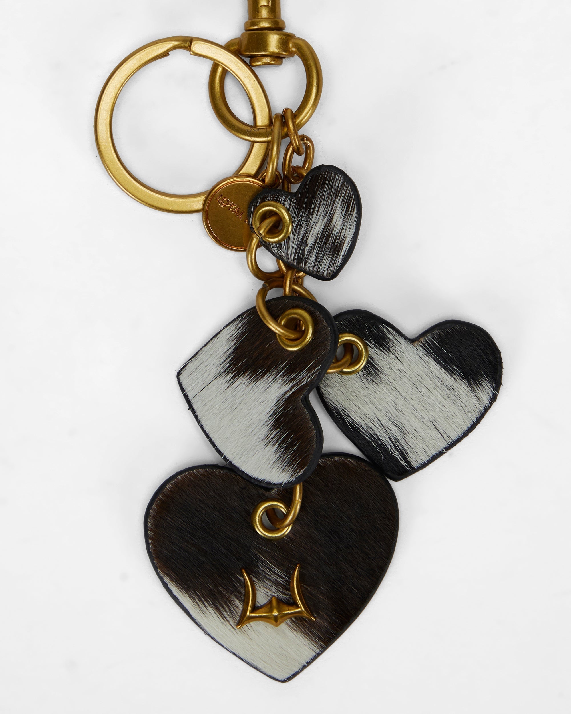 Heart Shape Keychain In Black &amp; White Cowhide Leather