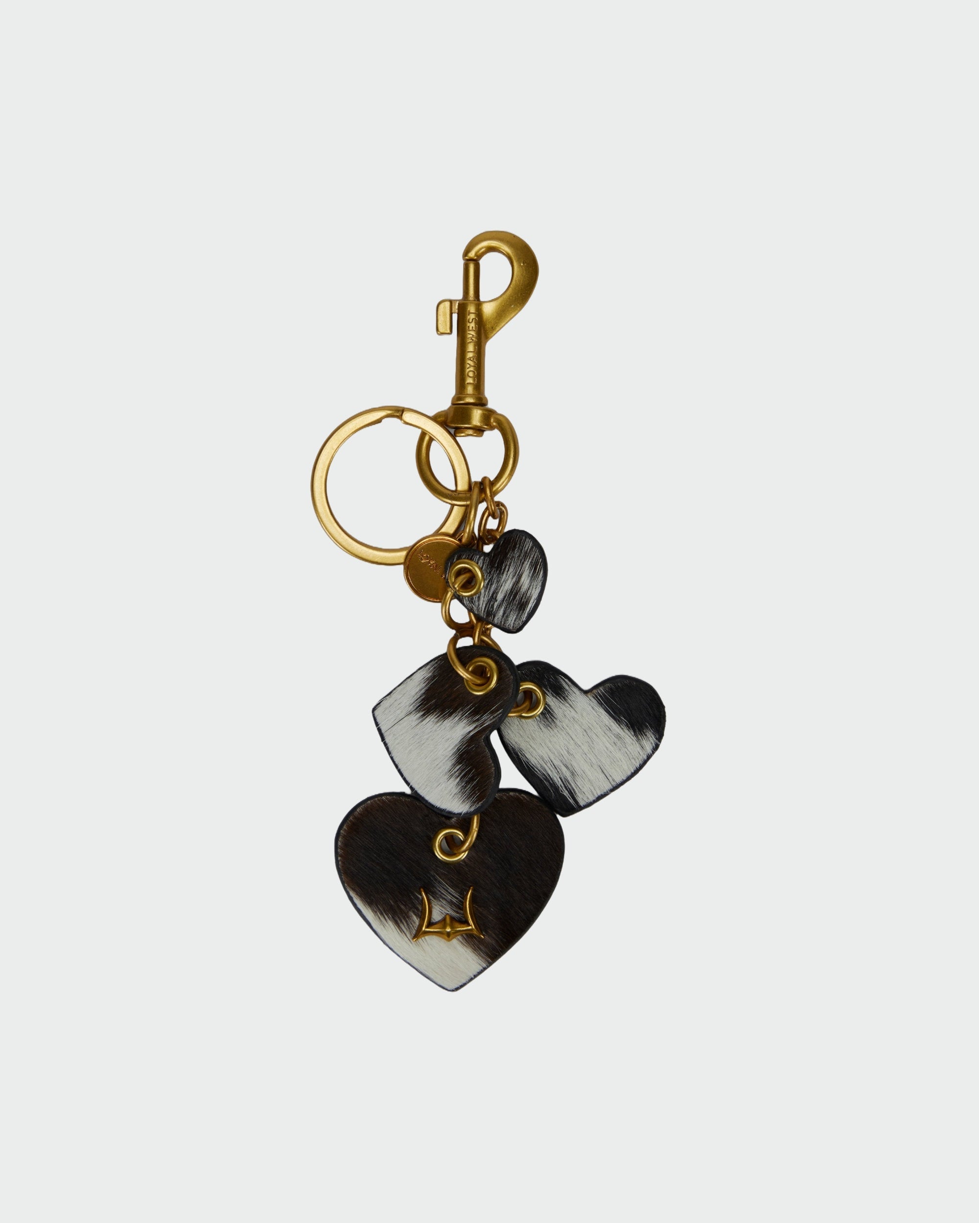 Heart Shape Keychain In Black &amp; White Cowhide Leather