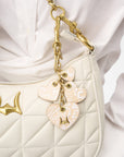 Heart Shape Keychain In Hand Finished Embossed Leather - White