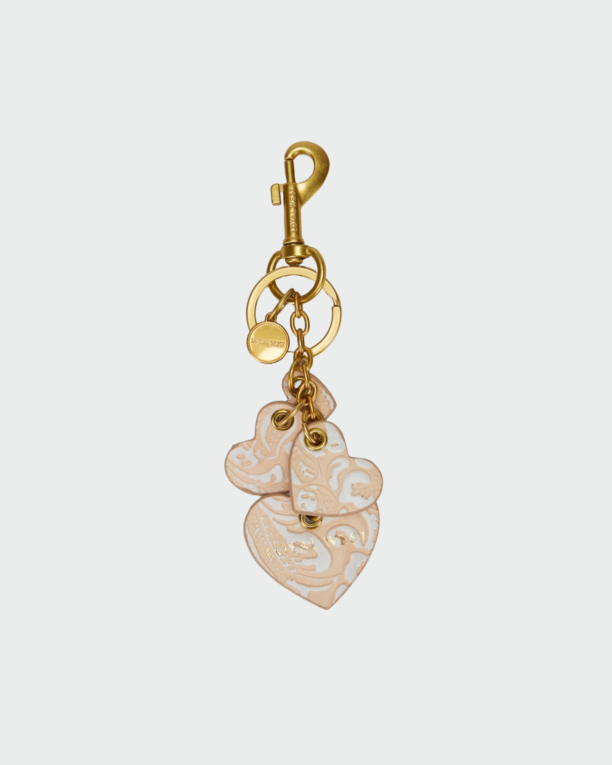 Heart Shape Keychain In Black &amp; White Cowhide Leather
