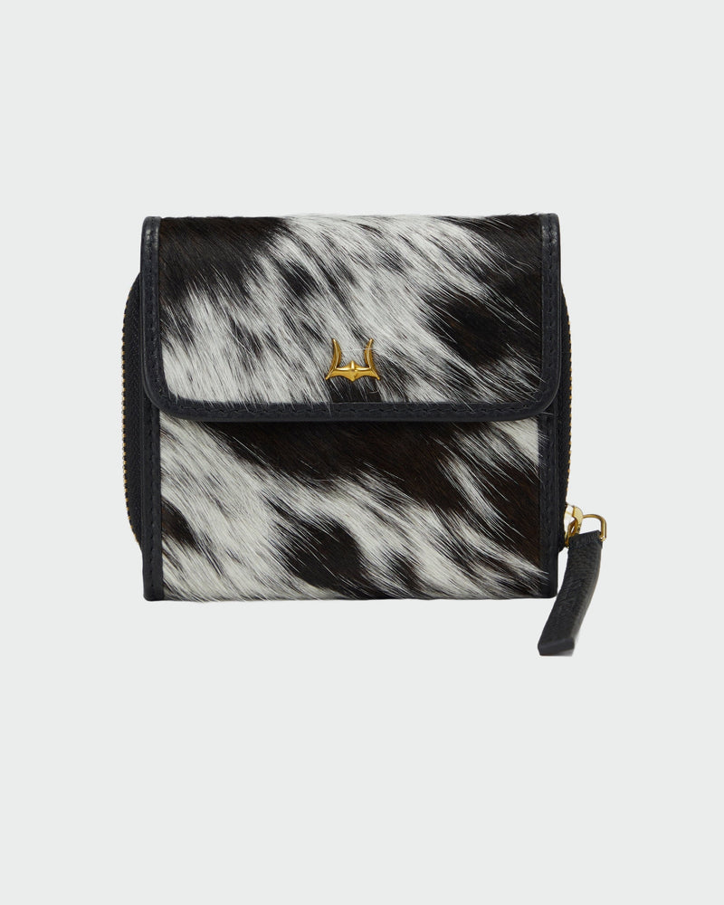 Sophia Card Holder In Black & White Cowhide