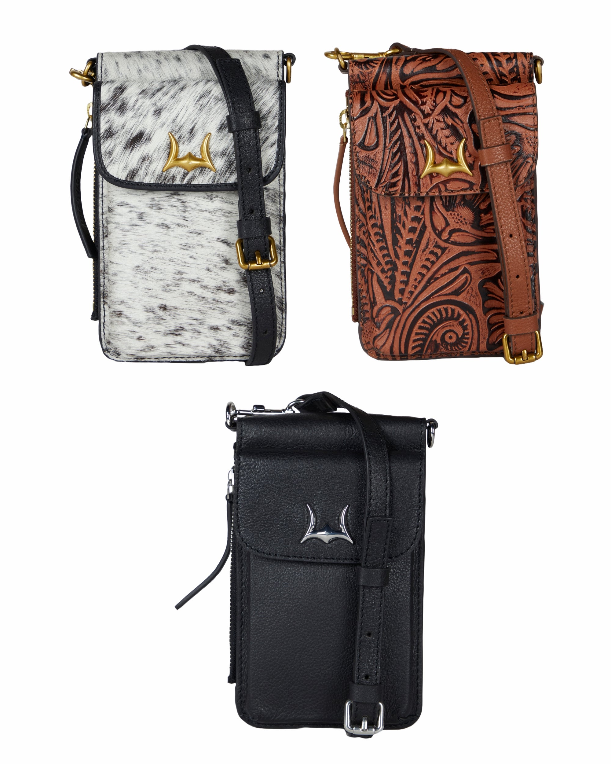 Shell Phone Bag In Calf Leather -Black