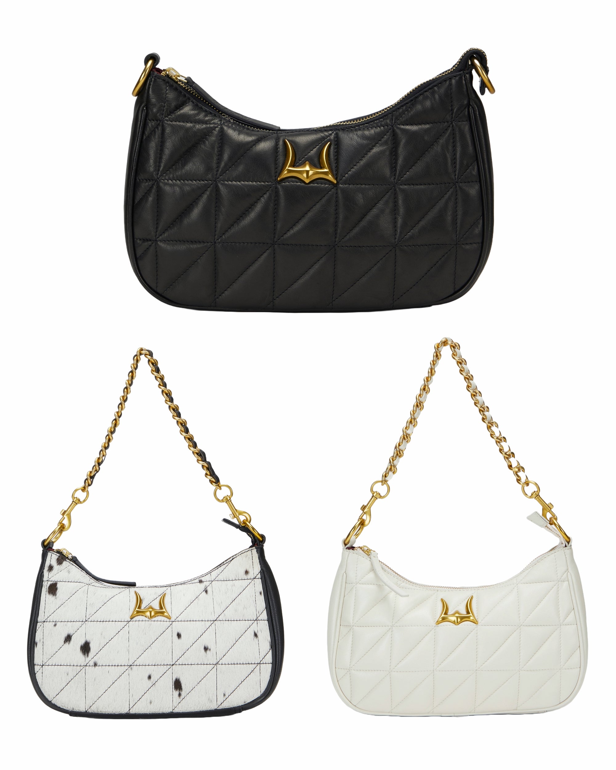 Joe Quilted Nappa Leather Bag - Black &amp; White Cowhide