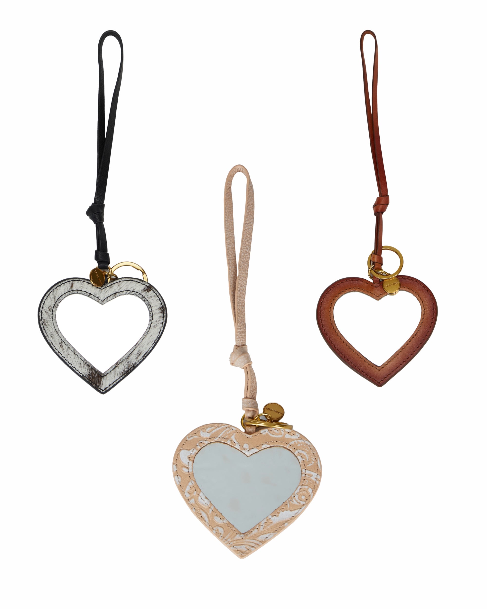 Heart Shape Bag Charm In Handtooled Leather