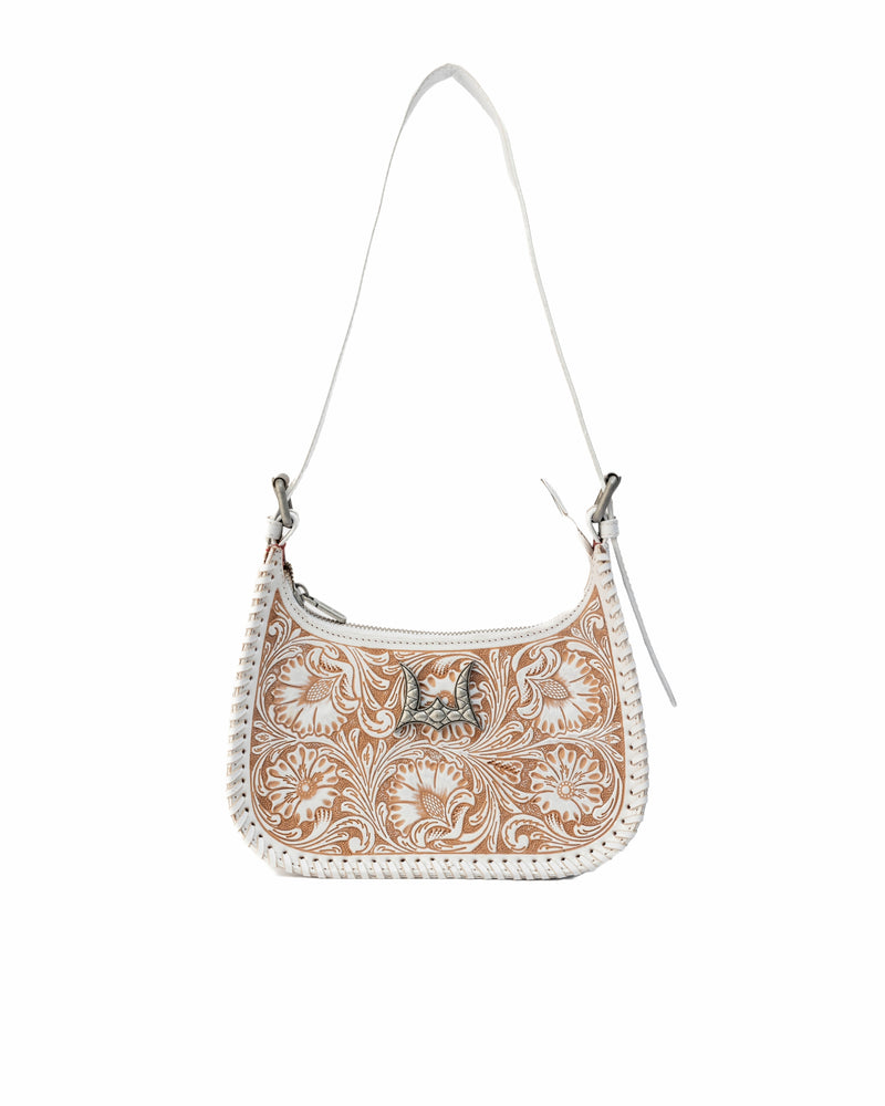 Dannia Medium Purse - Ivory Dust  Handtooled Leather And Calfskin