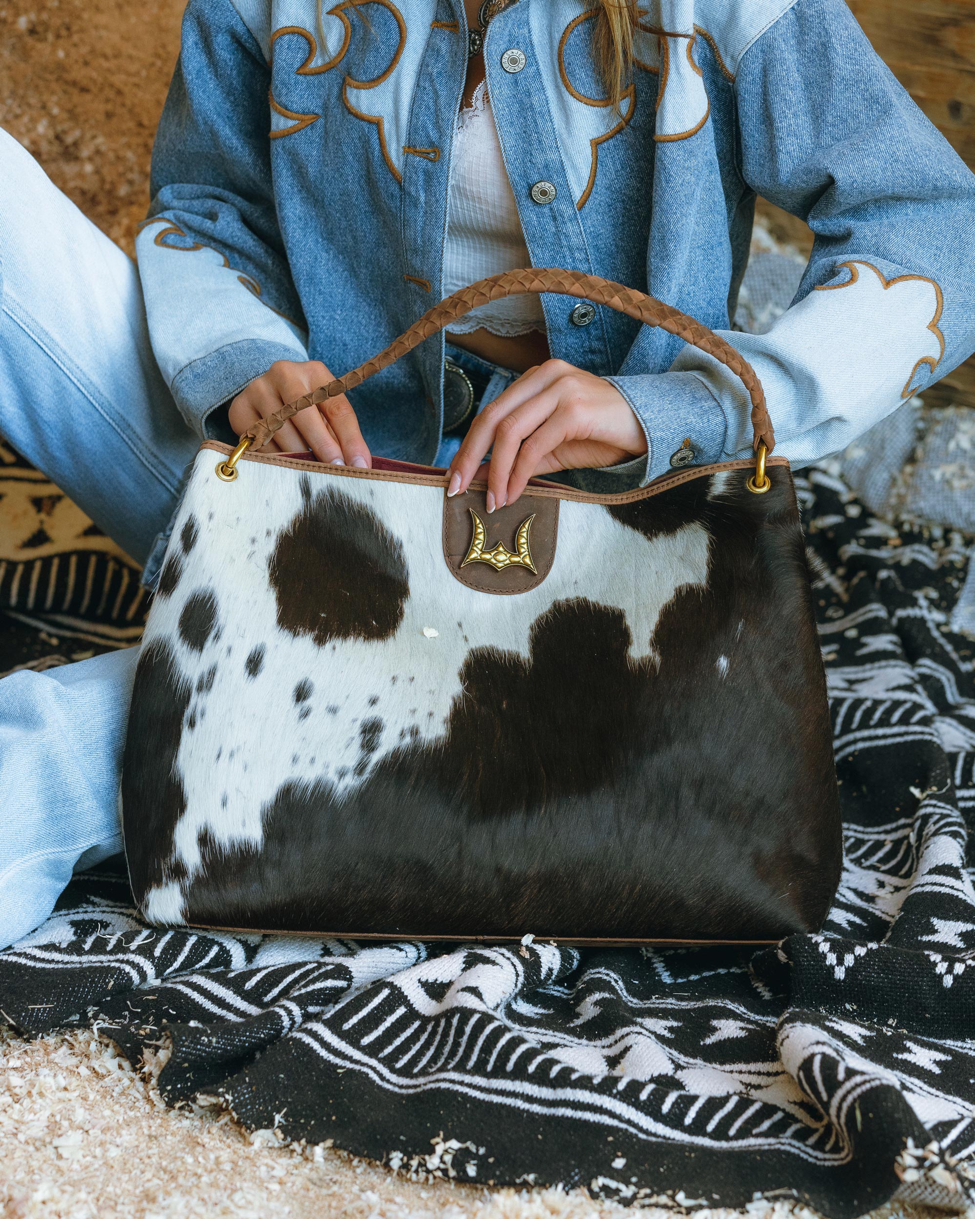 Lw Large Hobo Bag In Black &amp; White Cowhide