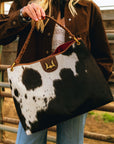 Lw Large Hobo Bag In Black & White Cowhide