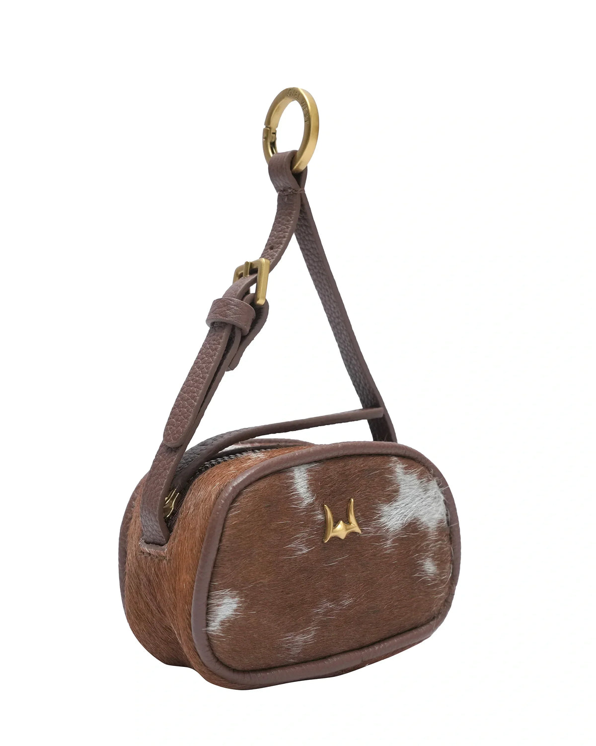 Sophia Micro Bag Charm - Brown & White Cowhide