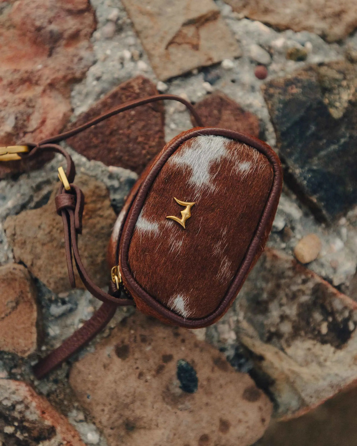 Sophia Micro Bag Charm - Brown &amp; White Cowhide