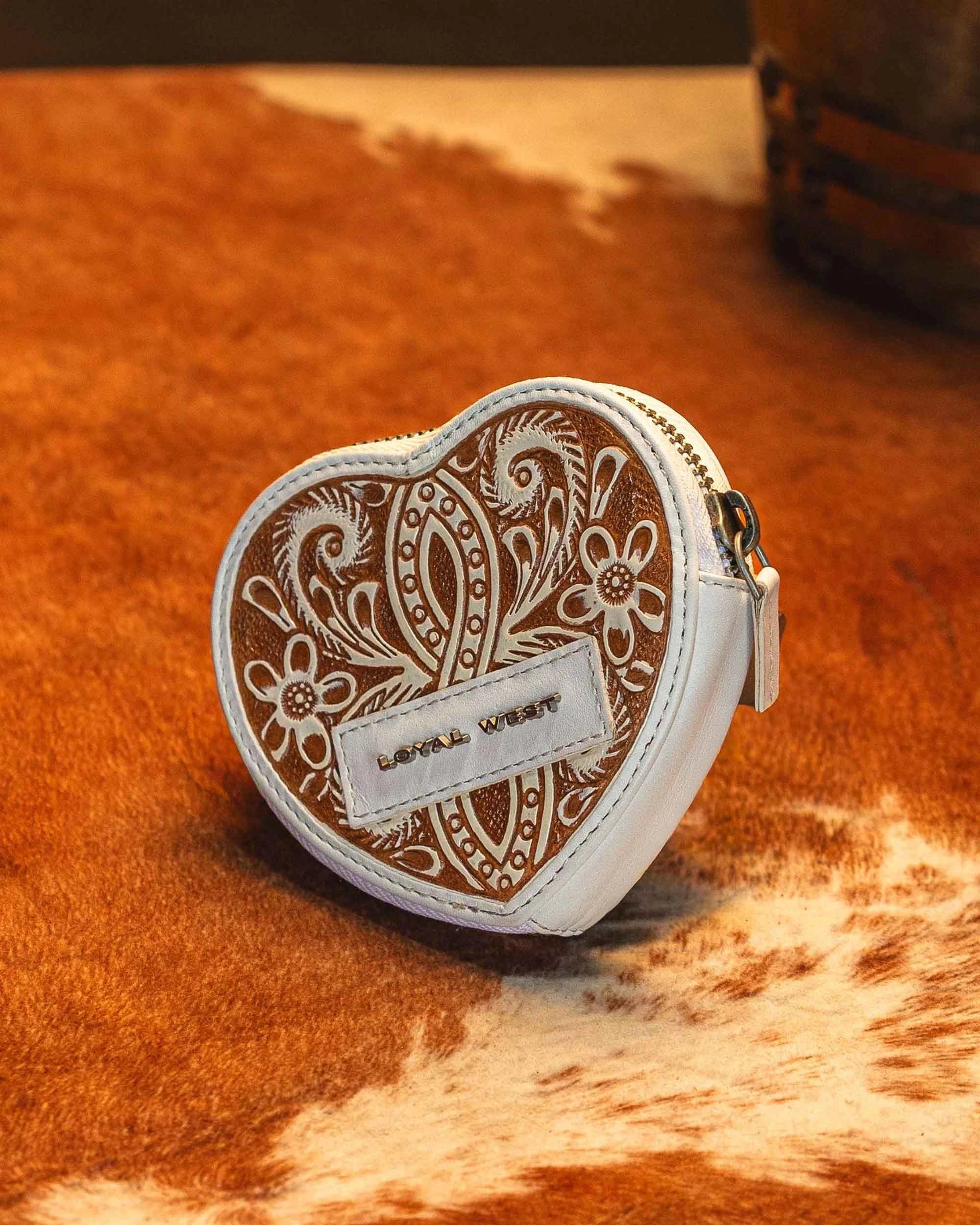 HandTooled Cupid Coin Pouch – Ivory Dust