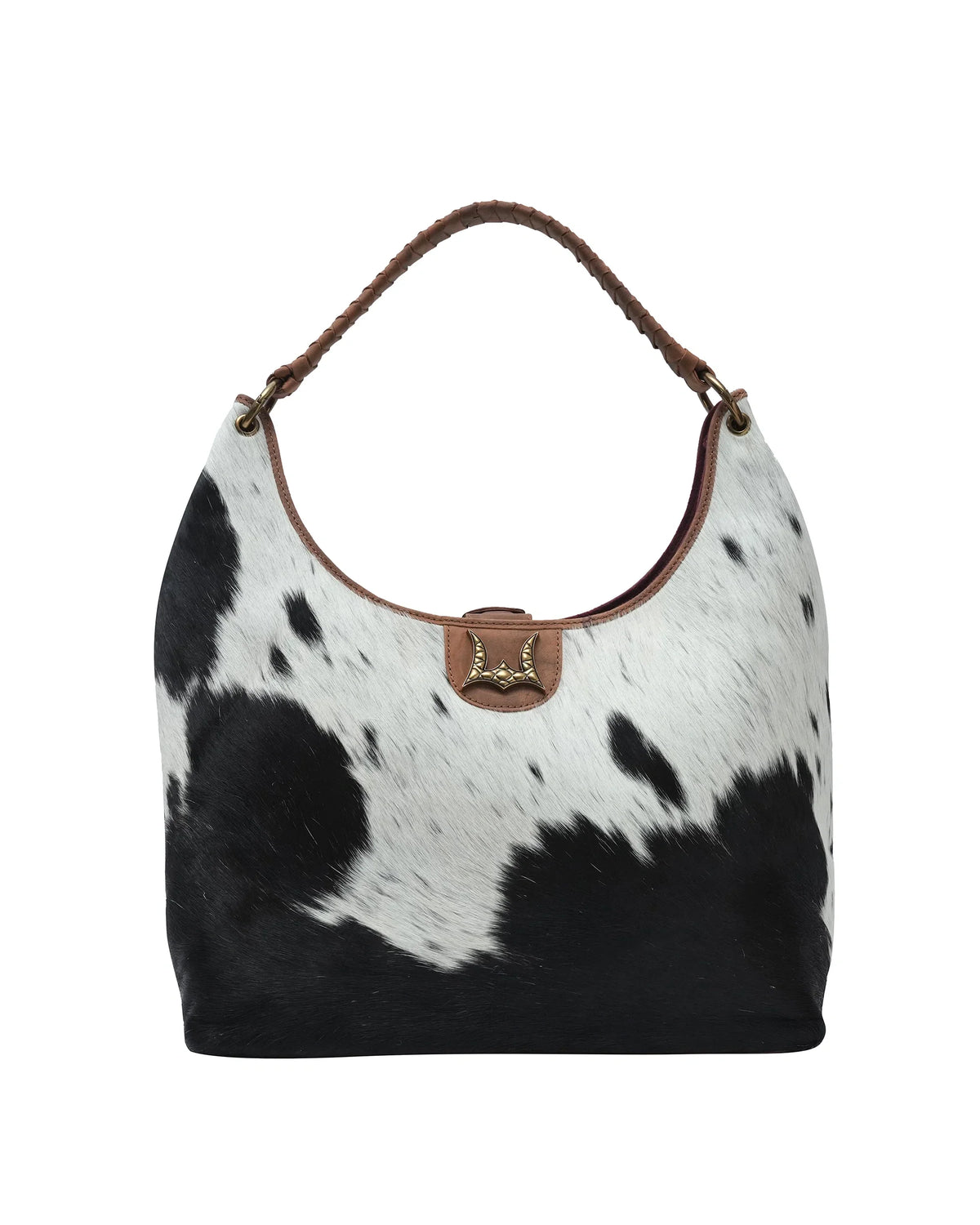 LW Large Purse - Black & White Cowhide With Brown Leather