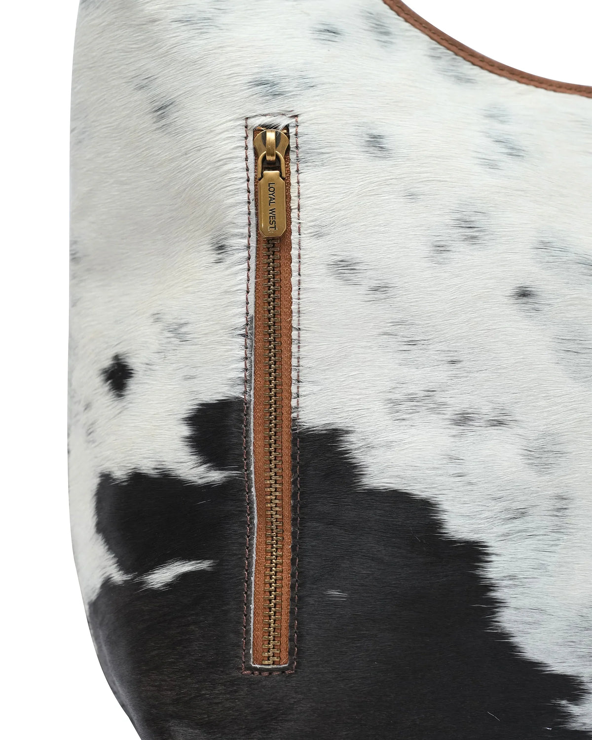 LW Large Purse - Black &amp; White Cowhide With Brown Leather